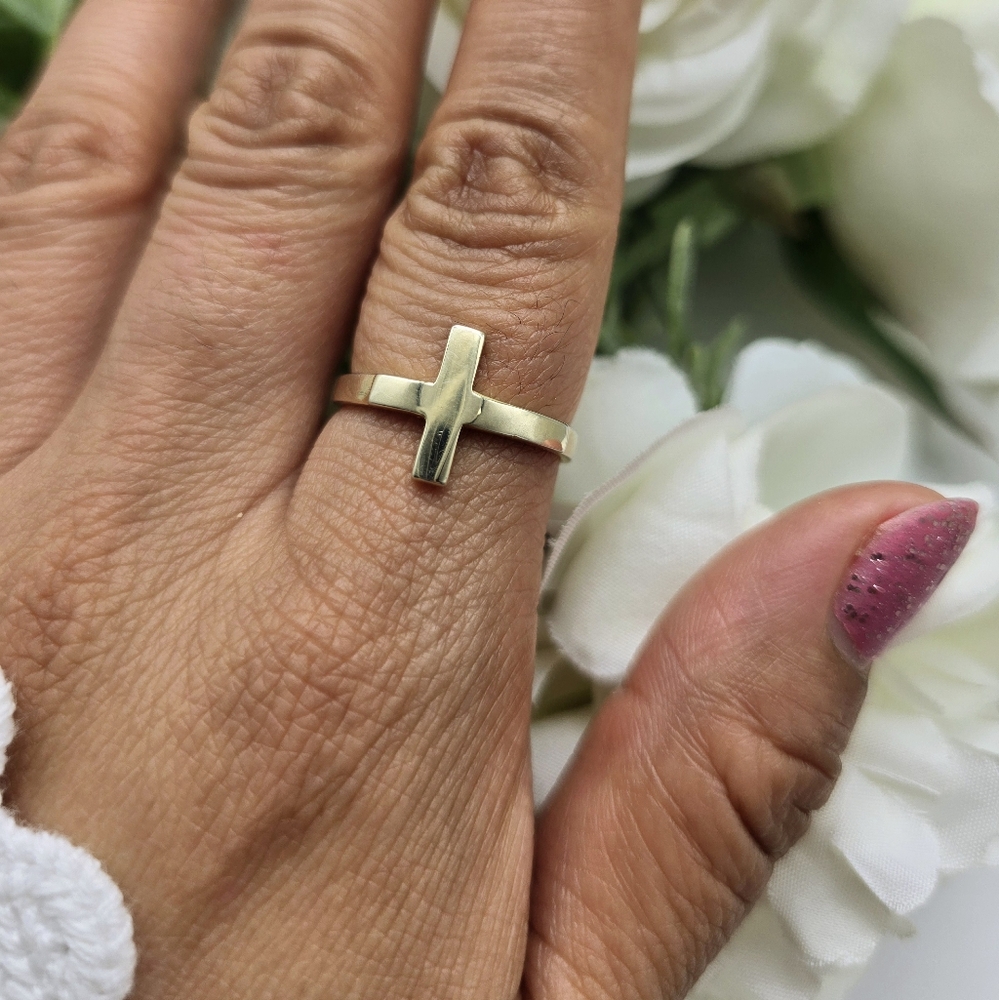 🥰 GOLDEN SW CROSS STERLING SILVER RING - Picture 4 of 5